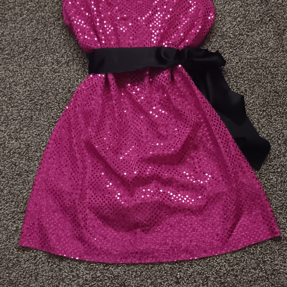 Jade Pink Sequin Mini Dress with Black Sash